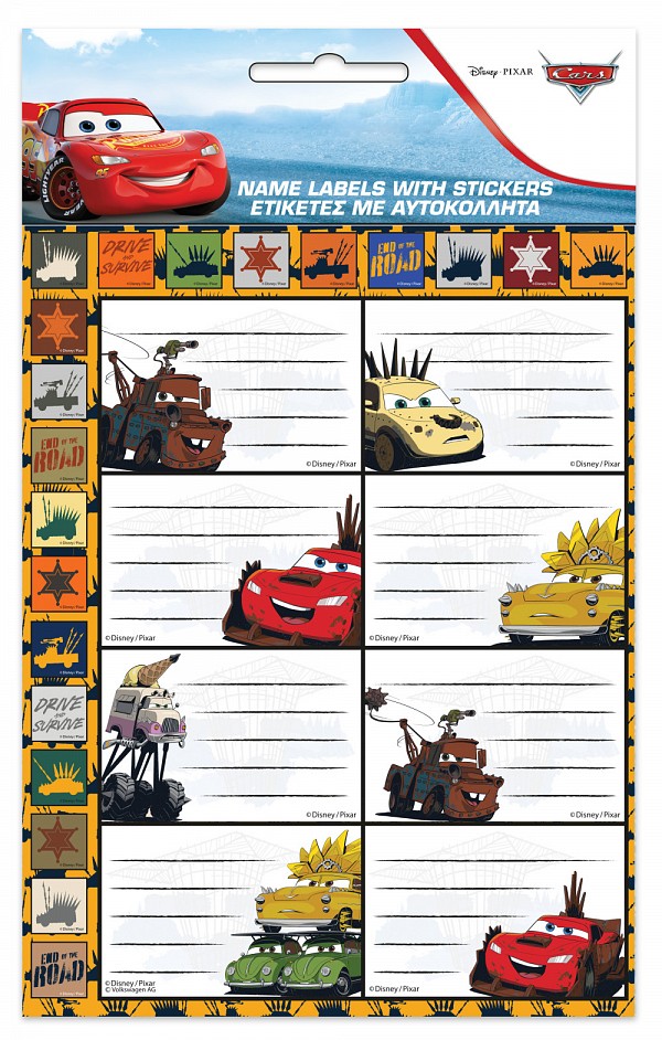Disney Cars Road notebook label with stickers, pack of 16