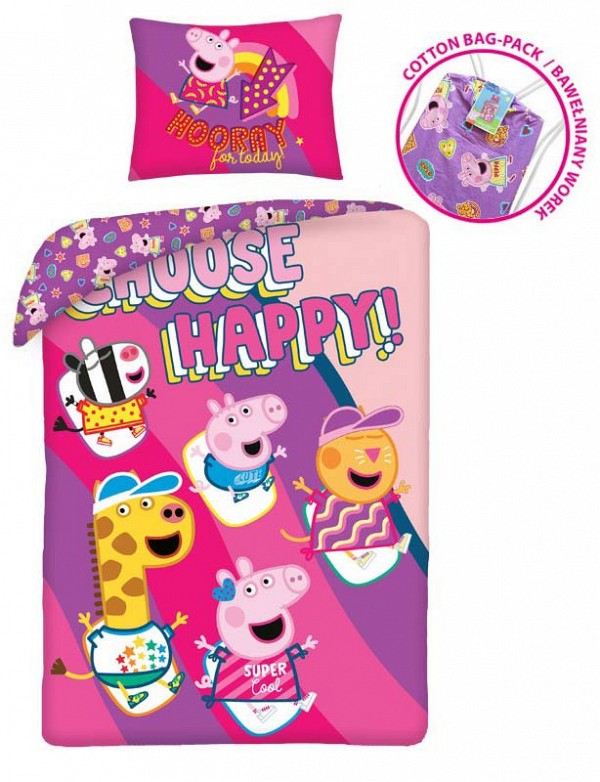 Peppa Pig Happy bed linen cover 140×200cm, 70×90 cm