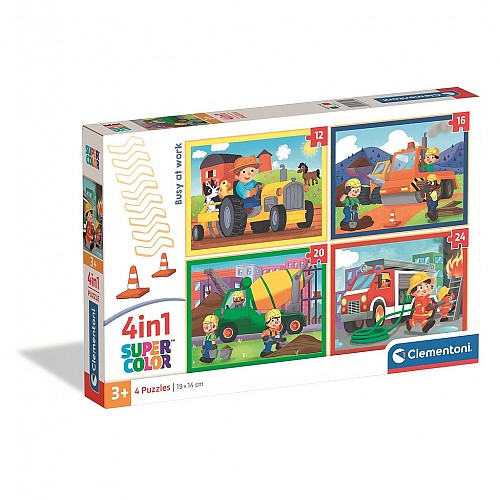 Vehicle Busy at Work Construction Vehicles 4-in-1 Puzzle Clementoni